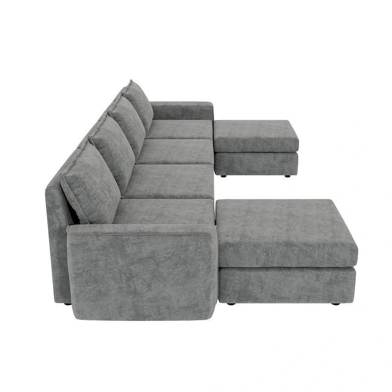 Canapé d'angle modulable Nestfair en chenille, réversible, en forme de U, convertible en lit 6 places avec pouf.