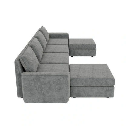 Canapé d'angle modulable Nestfair en chenille, réversible, en forme de U, convertible en lit 6 places avec pouf.