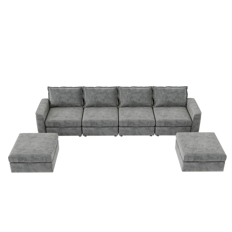 Canapé d'angle modulable Nestfair en chenille, réversible, en forme de U, convertible en lit 6 places avec pouf.