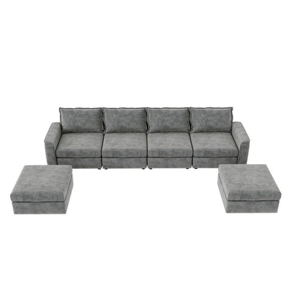 Canapé d'angle modulable Nestfair en chenille, réversible, en forme de U, convertible en lit 6 places avec pouf.