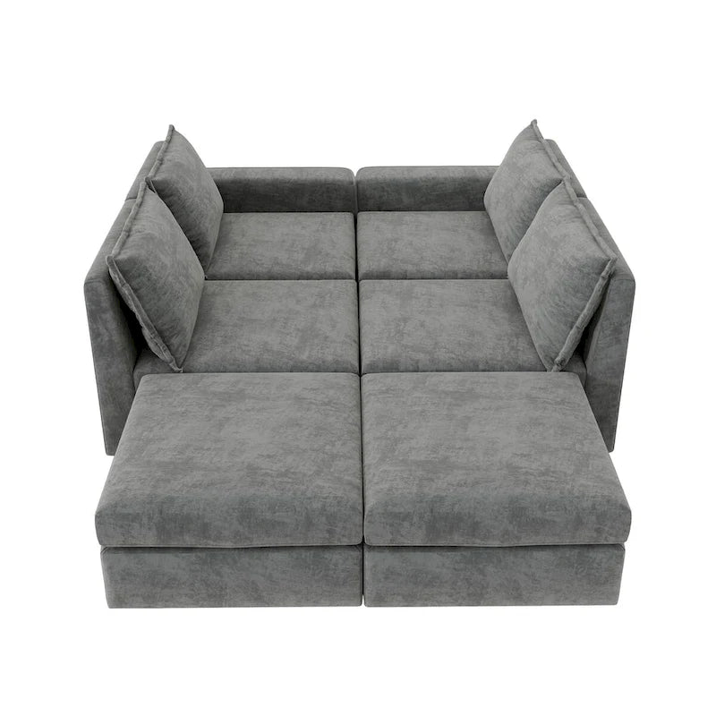 Canapé d'angle modulable Nestfair en chenille, réversible, en forme de U, convertible en lit 6 places avec pouf.