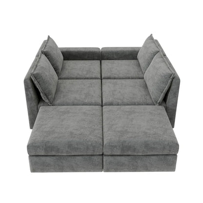 Canapé d'angle modulable Nestfair en chenille, réversible, en forme de U, convertible en lit 6 places avec pouf.