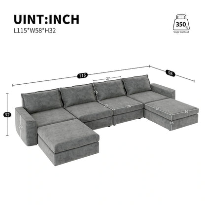 Canapé d'angle modulable Nestfair en chenille, réversible, en forme de U, convertible en lit 6 places avec pouf.