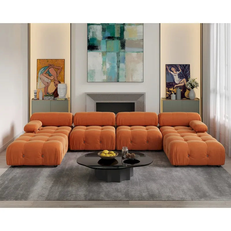 Canapé d'angle modulable convertible 138, canapés minimalistes en velours en forme de U