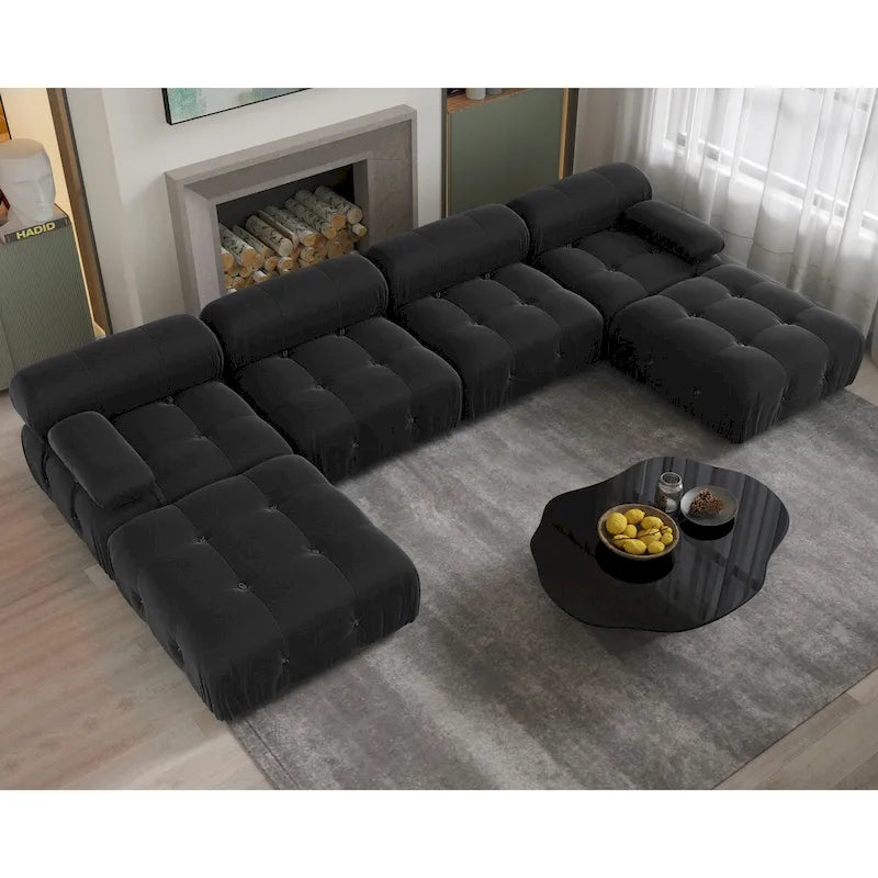 Canapé d'angle modulable convertible 138, canapés minimalistes en velours en forme de U