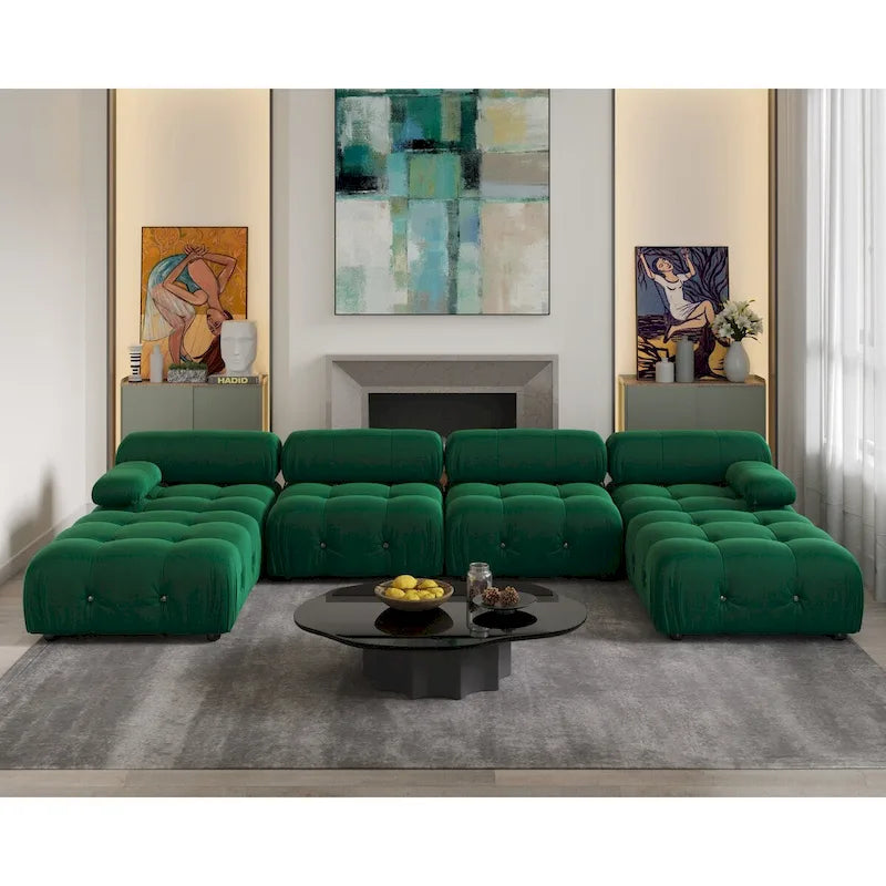 Canapé d'angle modulable convertible 138, canapés minimalistes en velours en forme de U