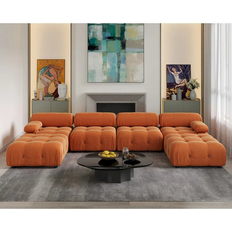 Canapé d'angle modulable convertible 138, canapés minimalistes en velours en forme de U