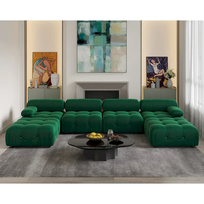 Canapé d'angle modulable convertible 138, canapés minimalistes en velours en forme de U