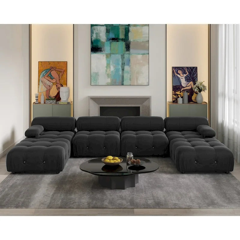 Canapé d'angle modulable convertible 138, canapés minimalistes en velours en forme de U