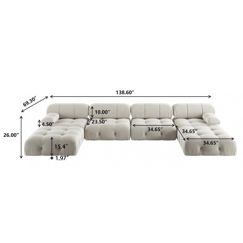 Canapé d'angle modulable convertible 138, canapés minimalistes en velours en forme de U