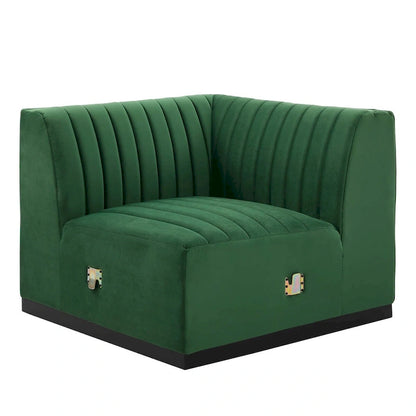 Canapé d'angle 5 pièces Conjure Channel en velours capitonné haute performance