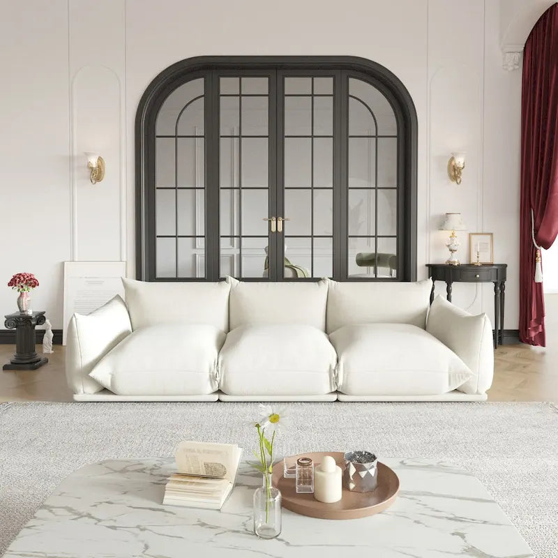 Canapé 3 places moderne et confortable, canapé d'angle en chenille 3 places modulable avec coussins épais