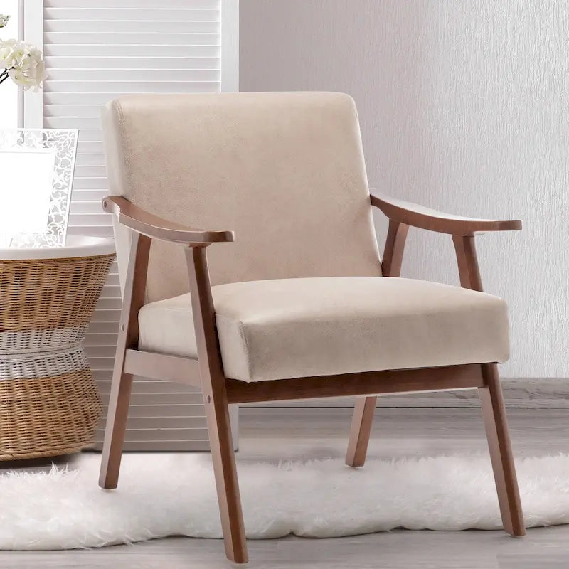 Fauteuil d'appoint moderne du milieu du siècle avec structure en bois massif, lot de 1