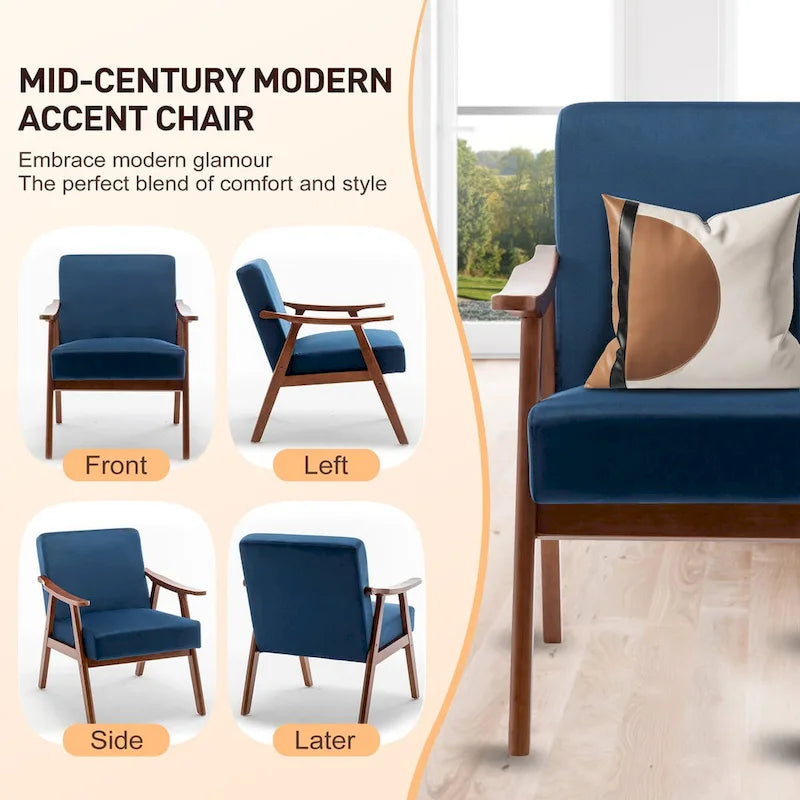 Fauteuil d'appoint moderne du milieu du siècle avec structure en bois massif, lot de 1