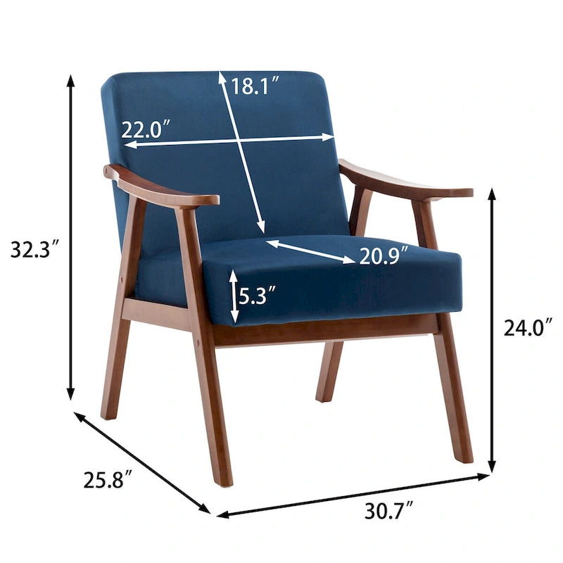 Fauteuil d'appoint moderne du milieu du siècle avec structure en bois massif, lot de 1
