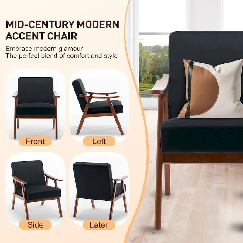 Fauteuil d'appoint moderne du milieu du siècle avec structure en bois massif, lot de 1