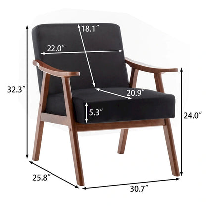 Fauteuil d'appoint moderne du milieu du siècle avec structure en bois massif, lot de 1