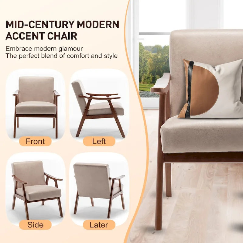 Fauteuil d'appoint moderne du milieu du siècle avec structure en bois massif, lot de 1