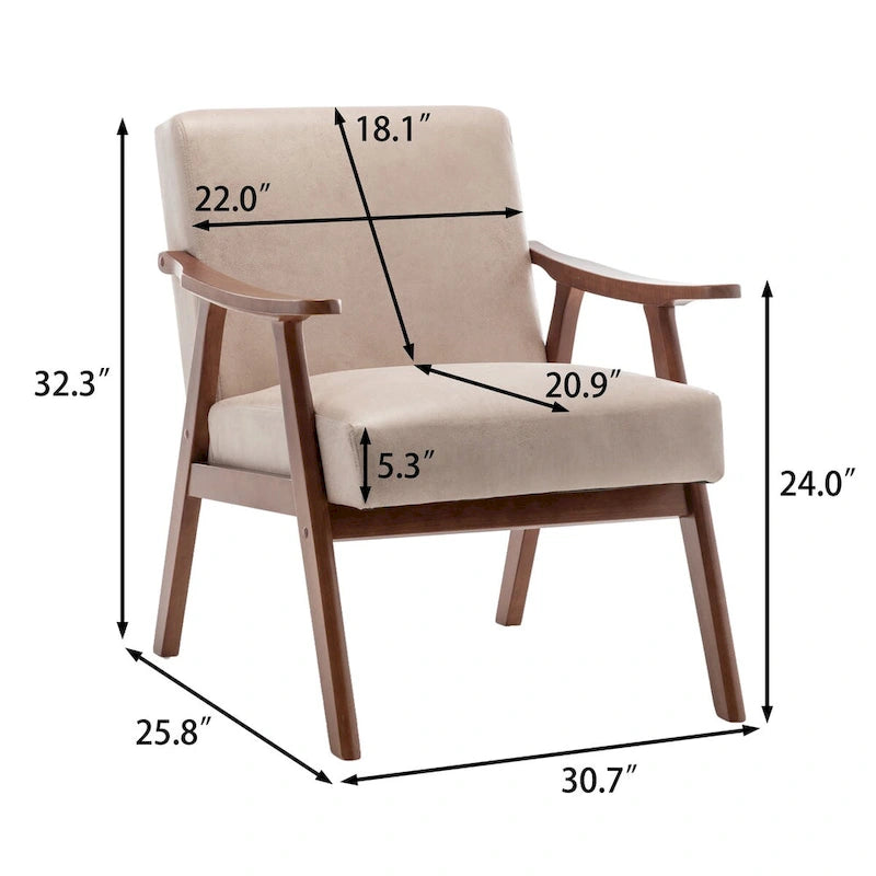 Fauteuil d'appoint moderne du milieu du siècle avec structure en bois massif, lot de 1