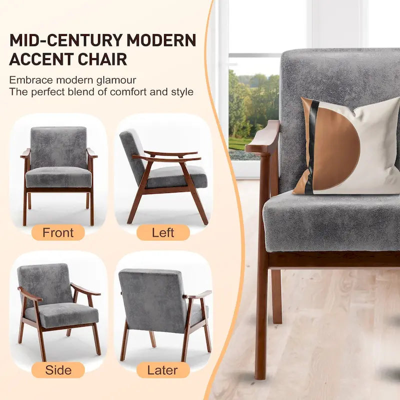 Fauteuil d'appoint moderne du milieu du siècle avec structure en bois massif, lot de 1