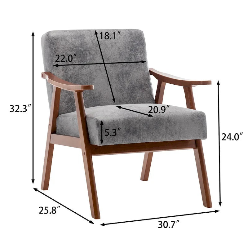 Fauteuil d'appoint moderne du milieu du siècle avec structure en bois massif, lot de 1