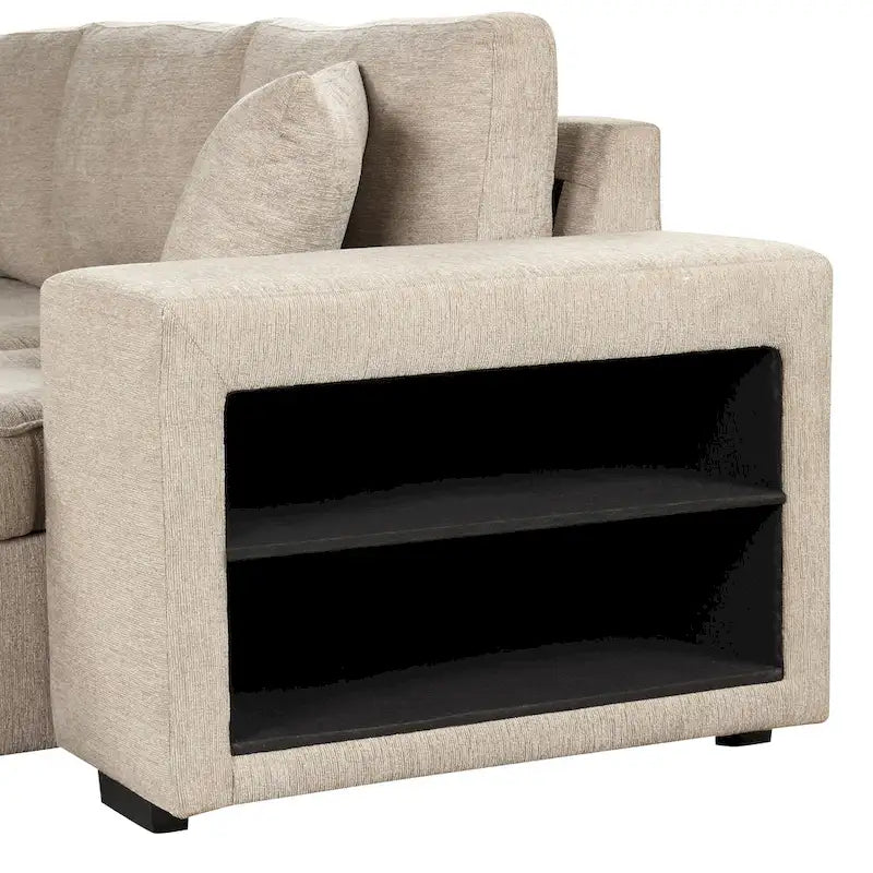 Canapé d'angle moderne réversible 3 places en forme de L, canapé-lit gigogne avec méridienne de rangement et 2 tabourets