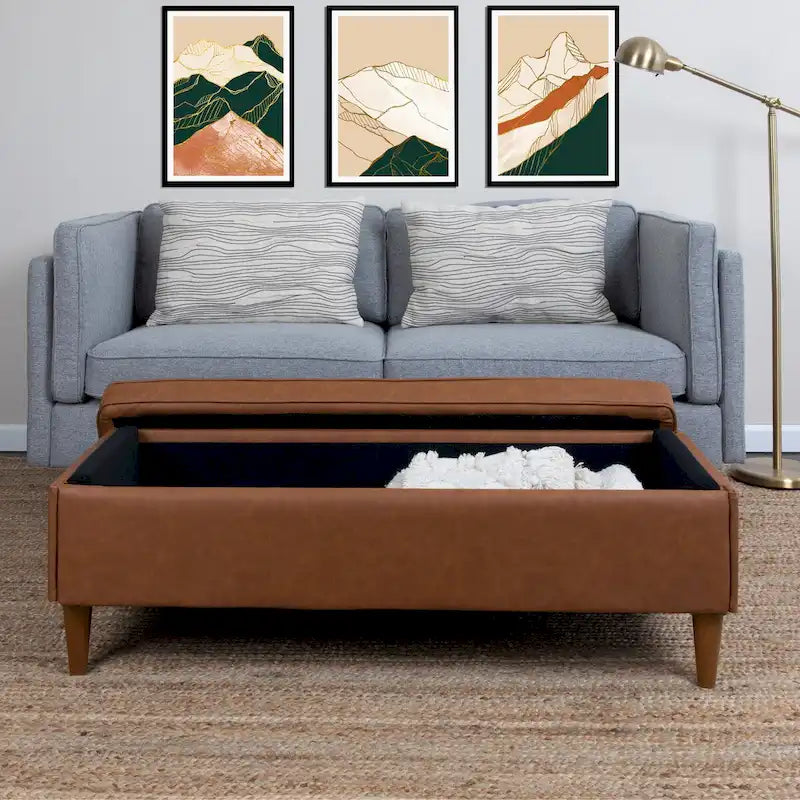Banc rembourré Atley avec rangement et pieds en bois massif