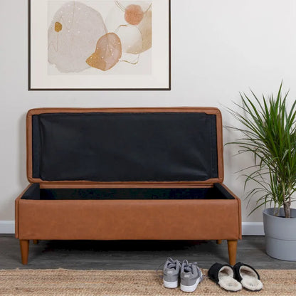 Banc rembourré Atley avec rangement et pieds en bois massif