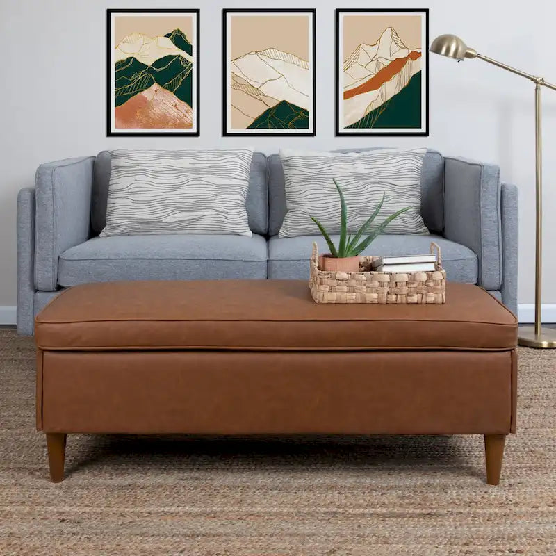 Banc rembourré Atley avec rangement et pieds en bois massif