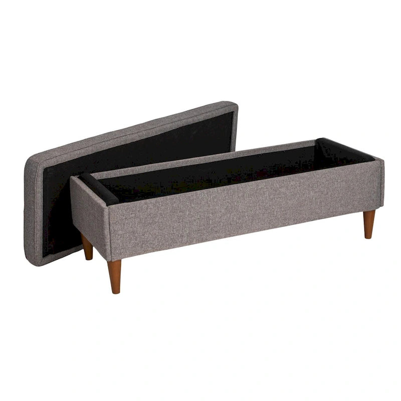 Banc rembourré Atley avec rangement et pieds en bois massif