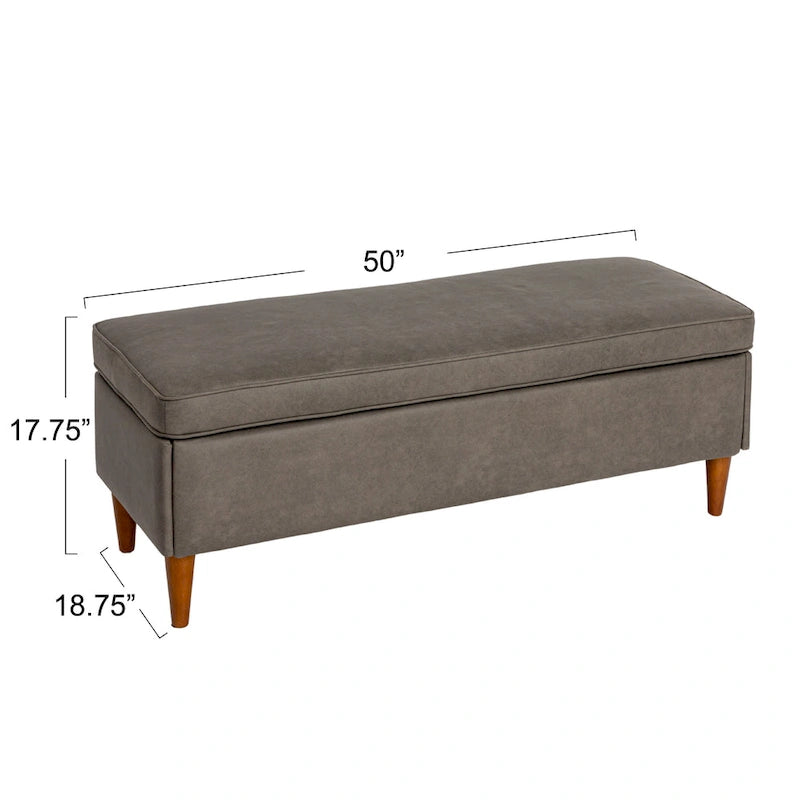 Banc rembourré Atley avec rangement et pieds en bois massif