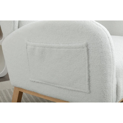 Fauteuil à bascule en tissu Teddy avec pieds en bois pour salon