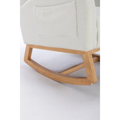 Fauteuil à bascule en tissu Teddy avec pieds en bois pour salon