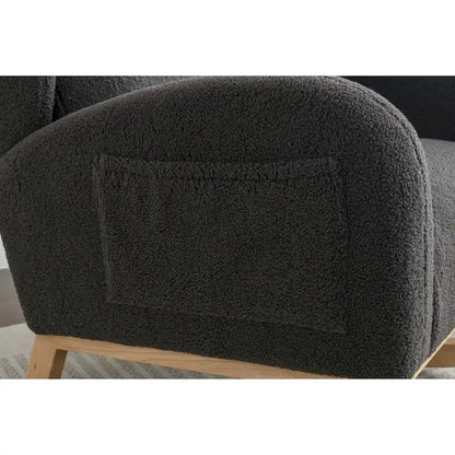 Fauteuil à bascule en tissu Teddy avec pieds en bois pour salon