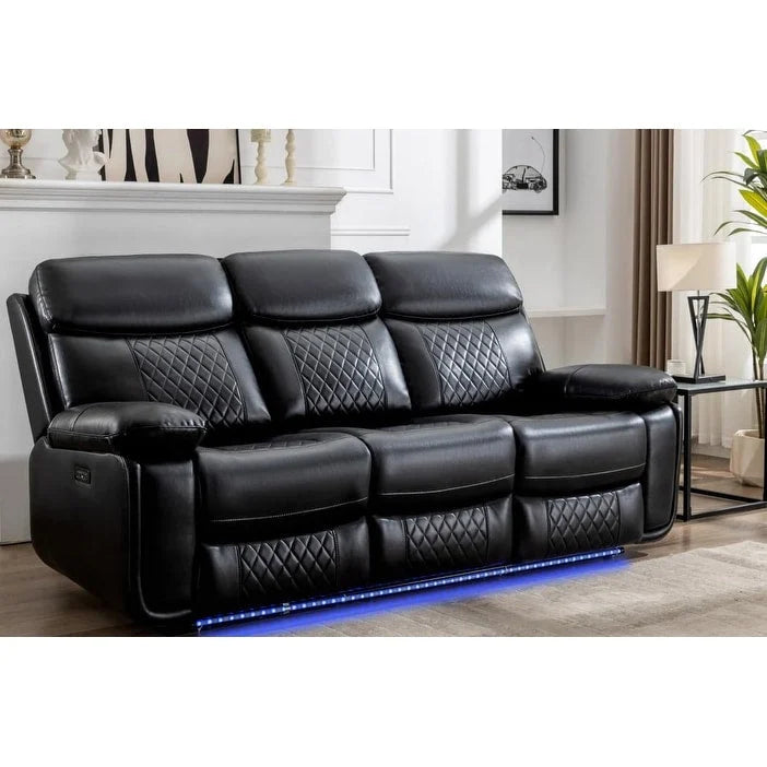 Canapé inclinable électrique avec chargeur sans fil, lampe de lecture, éclairage LED pour salon, revêtement en similicuir, port secteur/USB, porte-gobelet, noir