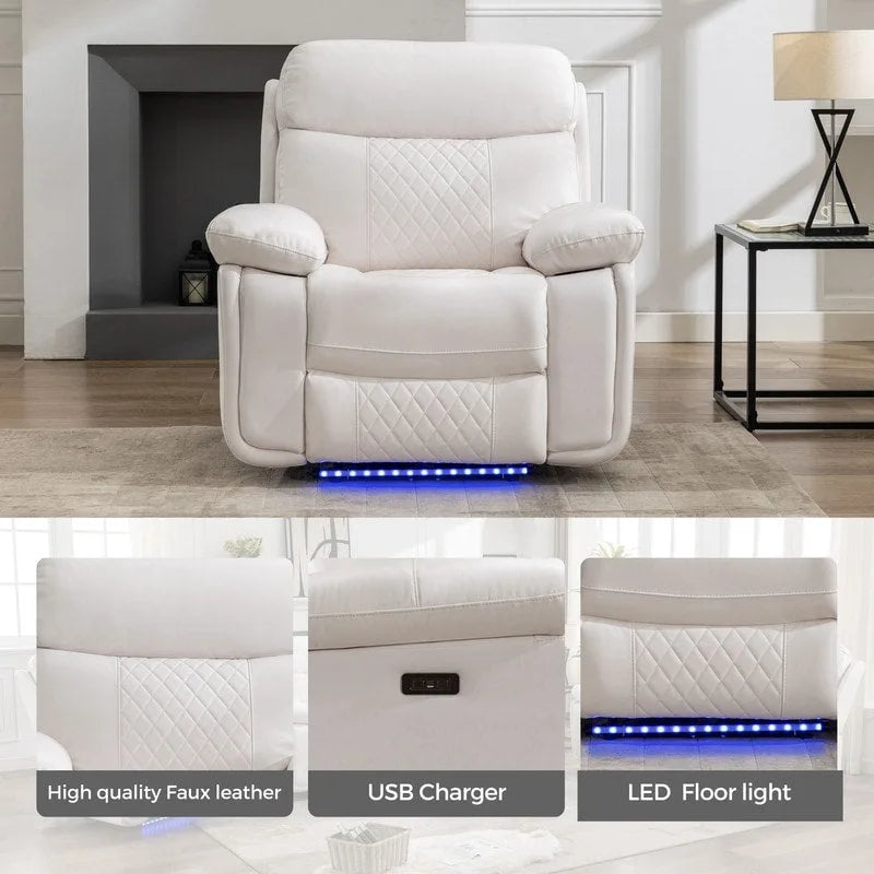 Canapé inclinable électrique avec chargeur sans fil, lampe de lecture, éclairage LED pour salon, revêtement en similicuir, port secteur/USB, porte-gobelet, noir