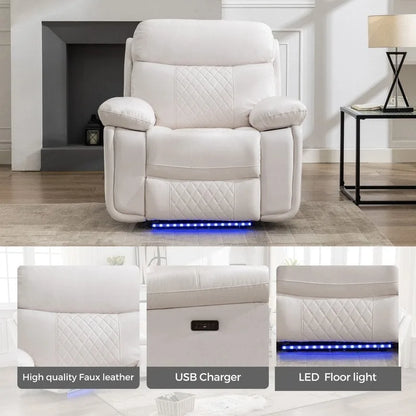 Canapé inclinable électrique avec chargeur sans fil, lampe de lecture, éclairage LED pour salon, revêtement en similicuir, port secteur/USB, porte-gobelet, noir