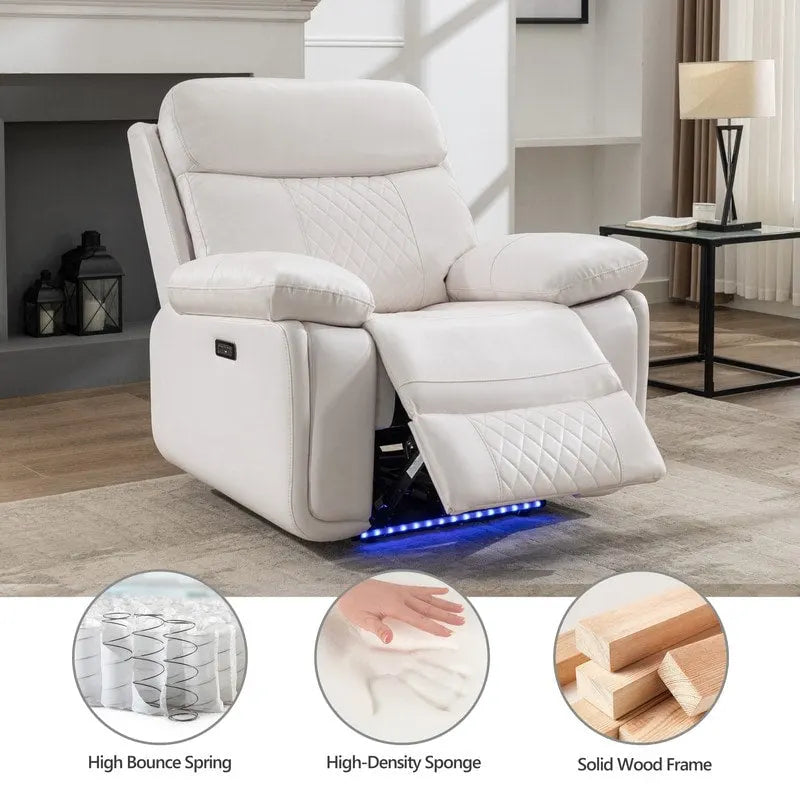 Canapé inclinable électrique avec chargeur sans fil, lampe de lecture, éclairage LED pour salon, revêtement en similicuir, port secteur/USB, porte-gobelet, noir