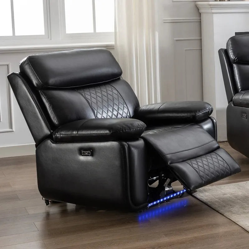 Canapé inclinable électrique avec chargeur sans fil, lampe de lecture, éclairage LED pour salon, revêtement en similicuir, port secteur/USB, porte-gobelet, noir