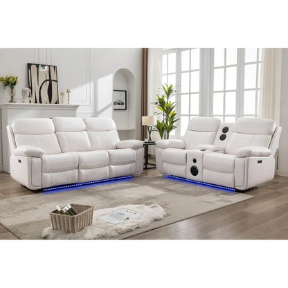 Canapé inclinable électrique avec chargeur sans fil, lampe de lecture, éclairage LED pour salon, revêtement en similicuir, port secteur/USB, porte-gobelet, noir