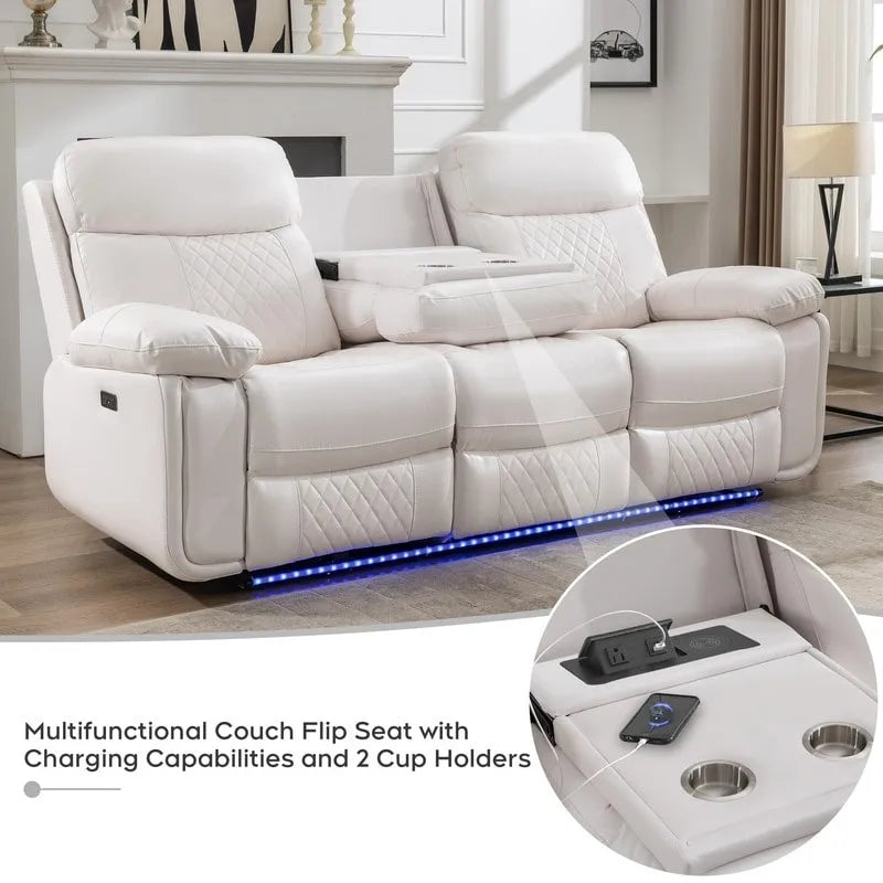 Canapé inclinable électrique avec chargeur sans fil, lampe de lecture, éclairage LED pour salon, revêtement en similicuir, port secteur/USB, porte-gobelet, noir