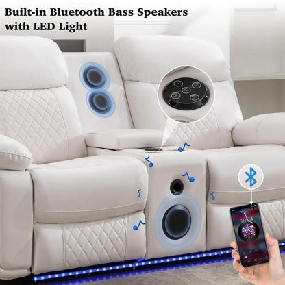 Canapé inclinable électrique avec chargeur sans fil, lampe de lecture, éclairage LED pour salon, revêtement en similicuir, port secteur/USB, porte-gobelet, noir