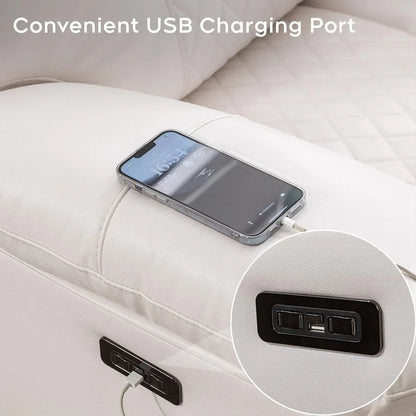 Canapé inclinable électrique avec chargeur sans fil, lampe de lecture, éclairage LED pour salon, revêtement en similicuir, port secteur/USB, porte-gobelet, noir