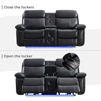 Canapé inclinable électrique avec chargeur sans fil, lampe de lecture, éclairage LED pour salon, revêtement en similicuir, port secteur/USB, porte-gobelet, noir