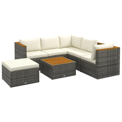 Ensemble de mobilier de jardin Outsunny en résine tressée avec coussins, canapé d'angle 7 pièces en rotin PE avec dossier réglable et assise réglable.