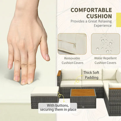 Ensemble de mobilier de jardin Outsunny en résine tressée avec coussins, canapé d'angle 7 pièces en rotin PE avec dossier réglable et assise réglable.