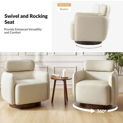 Fauteuil pivotant moderne Raphael en cuir véritable, style tonneau