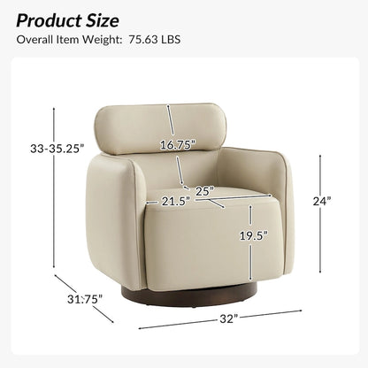 Fauteuil pivotant moderne Raphael en cuir véritable, style tonneau