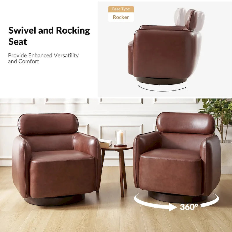 Fauteuil pivotant moderne Raphael en cuir véritable, style tonneau