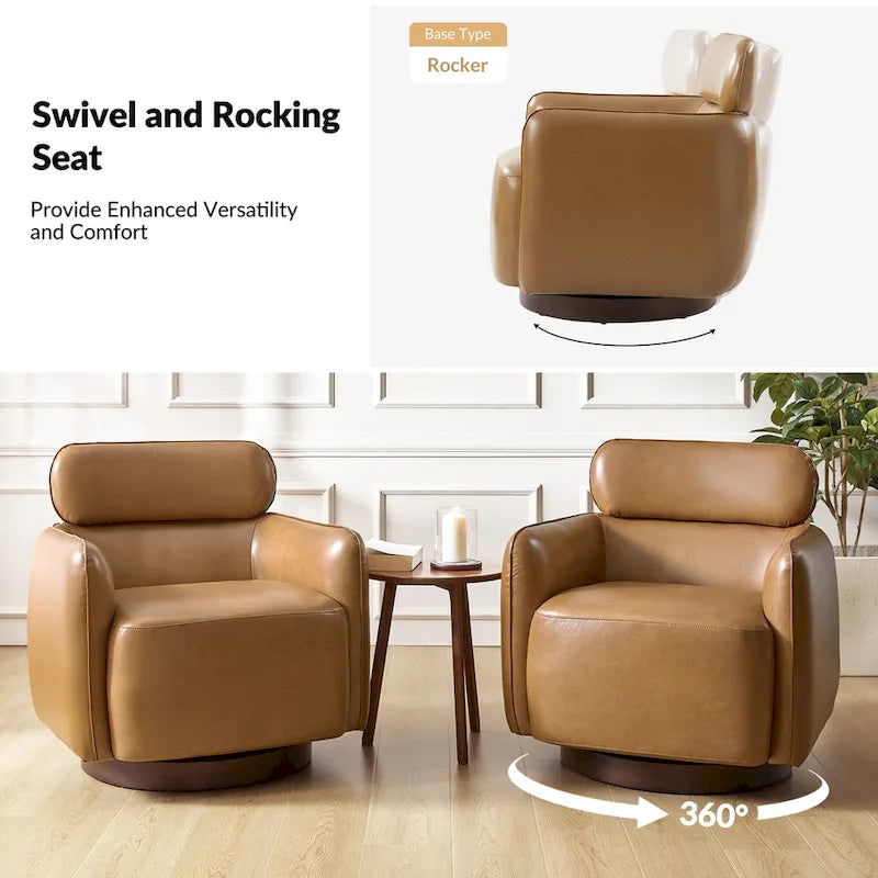 Fauteuil pivotant moderne Raphael en cuir véritable, style tonneau